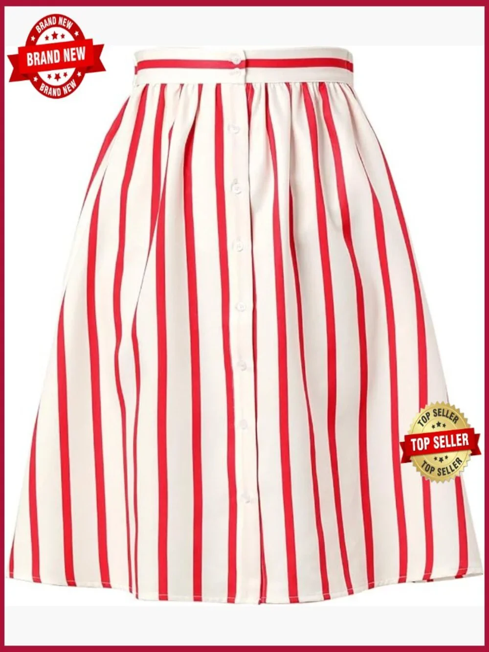 Striped Button Front Elastic Back Midi Skirt